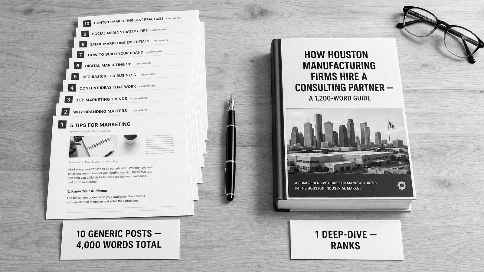 Positioning-led SEO strategy for professional services firms in The Woodlands, Katy, and Houston