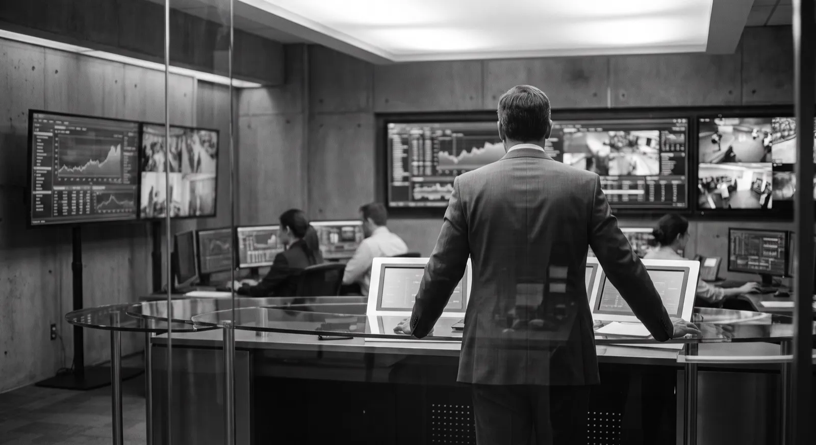 An executive reading live operations dashboards — making technical reliability legible to buyers