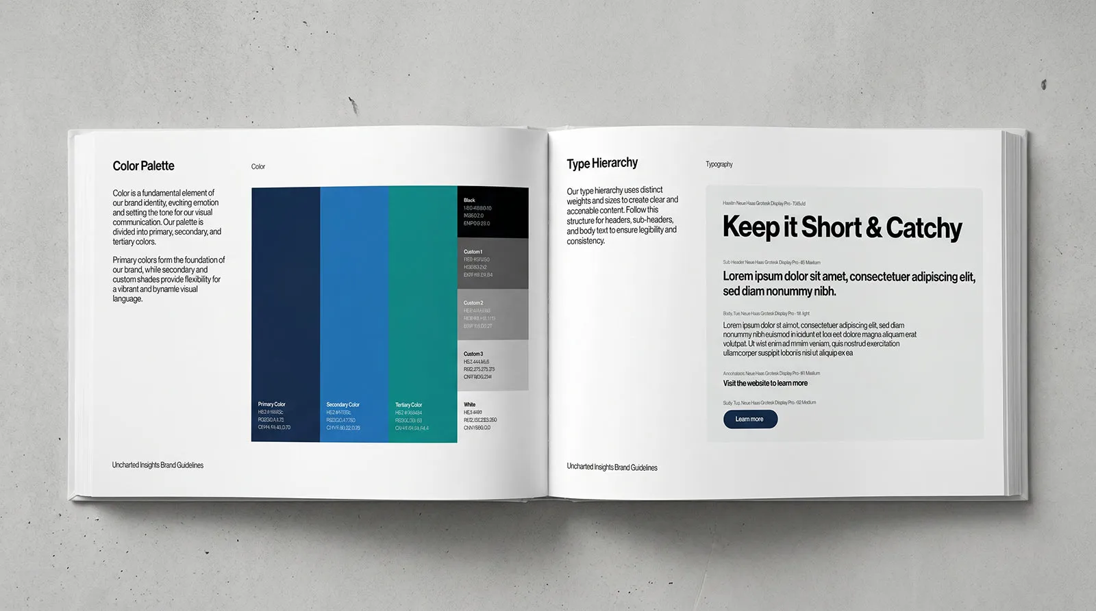 Uncharted Insights brand — color palette and typography