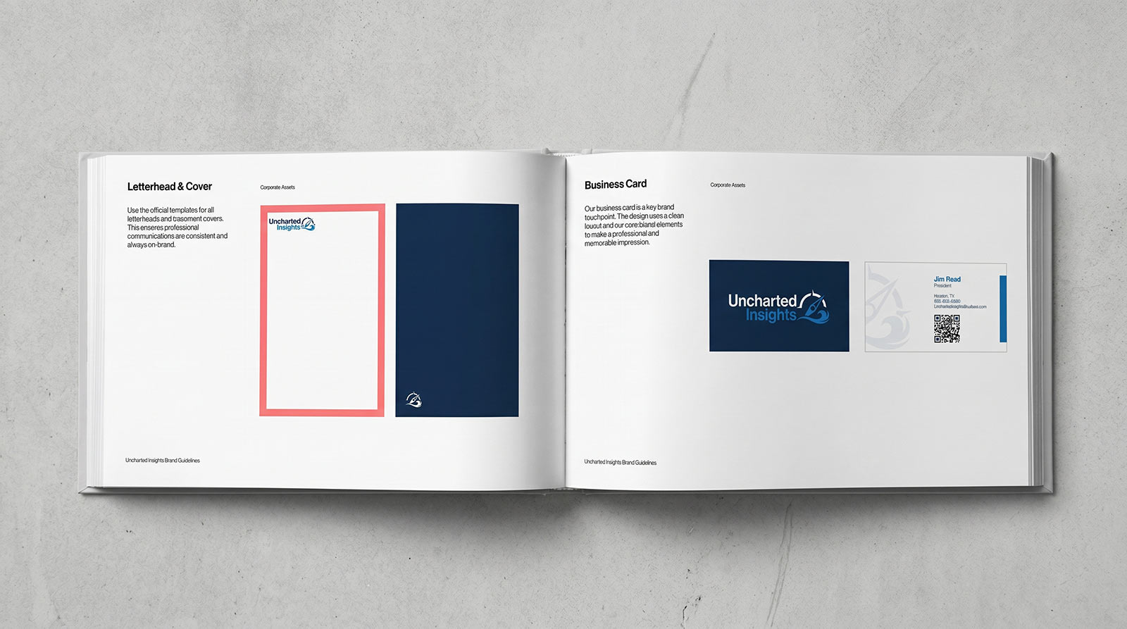 Uncharted Insights brand guidelines — letterhead and business card
