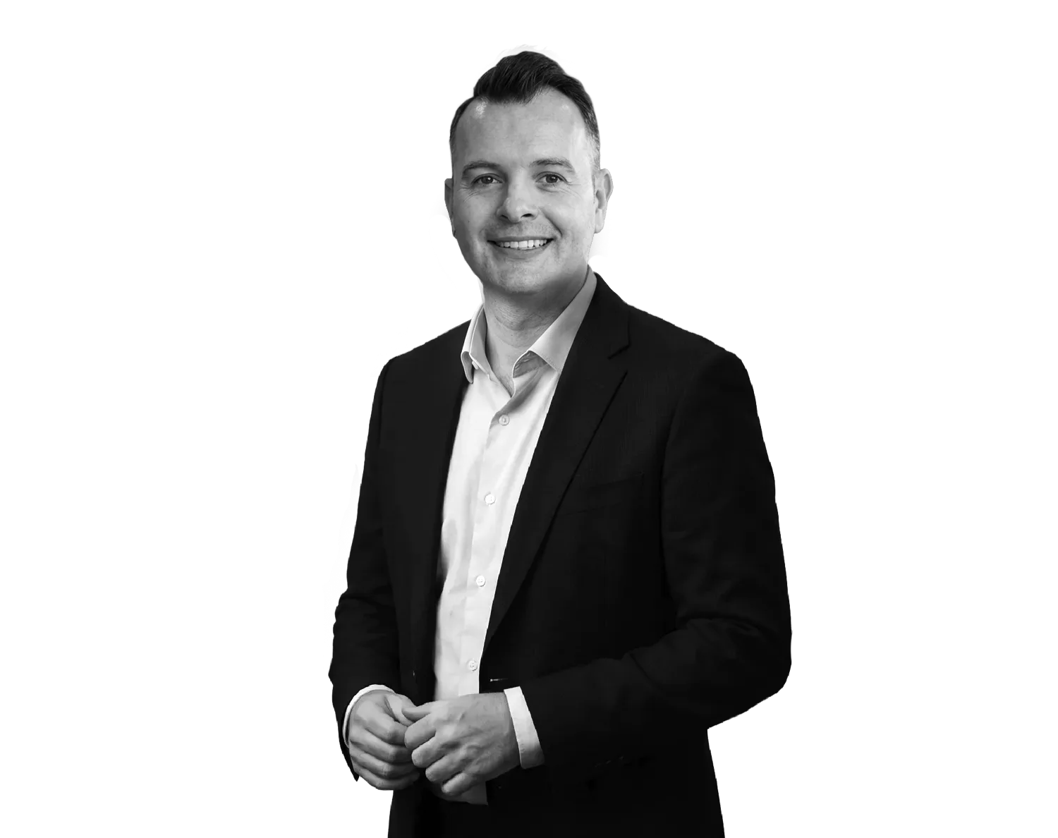 Confident executive in a modern office, with brand-performance data visualized around him — Abstract Creative helps growth-stage firms scale with locked positioning